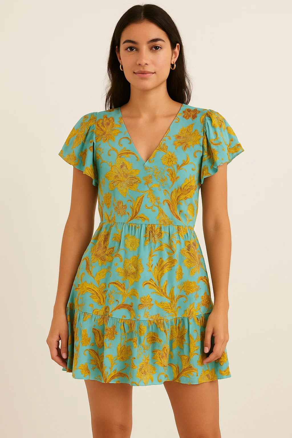 Royal Golden Flower Branch Digital Printed Fabric - Pure Cotton