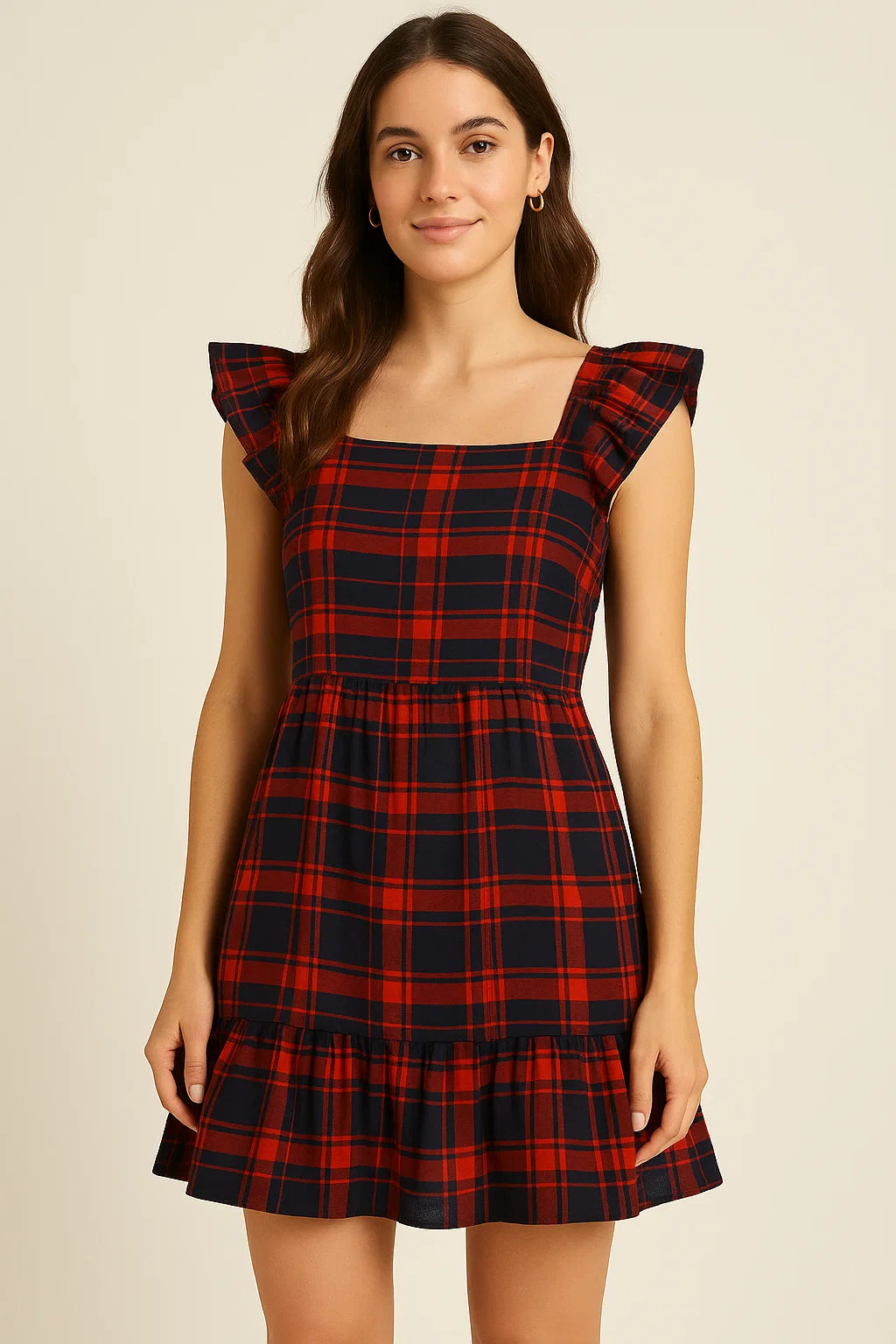 Morden Browny Checkered Digital Printed Fabric - Pure Cotton