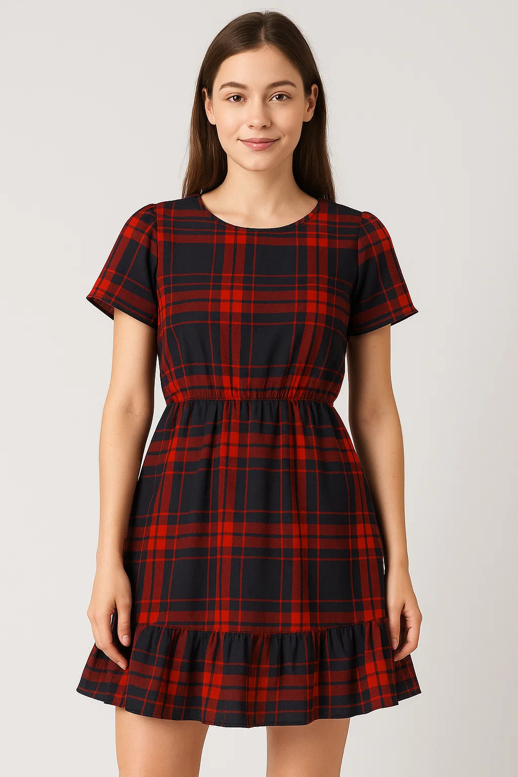 Morden Browny Checkered Digital Printed Fabric - Pure Cotton