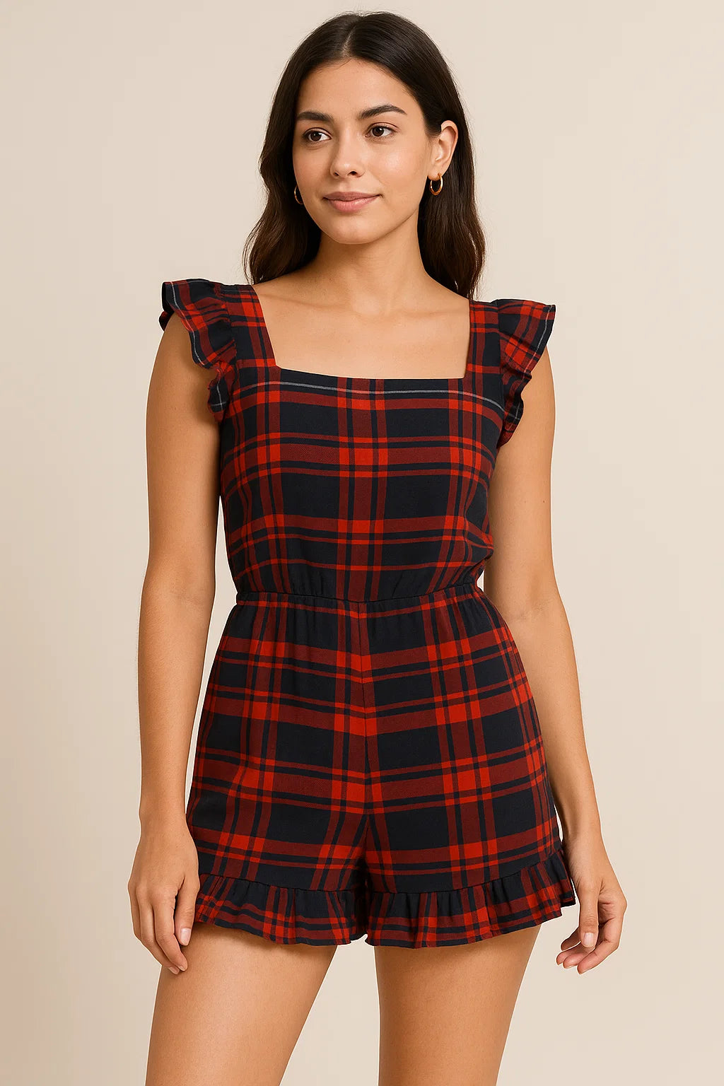 Morden Browny Checkered Digital Printed Fabric - Pure Cotton