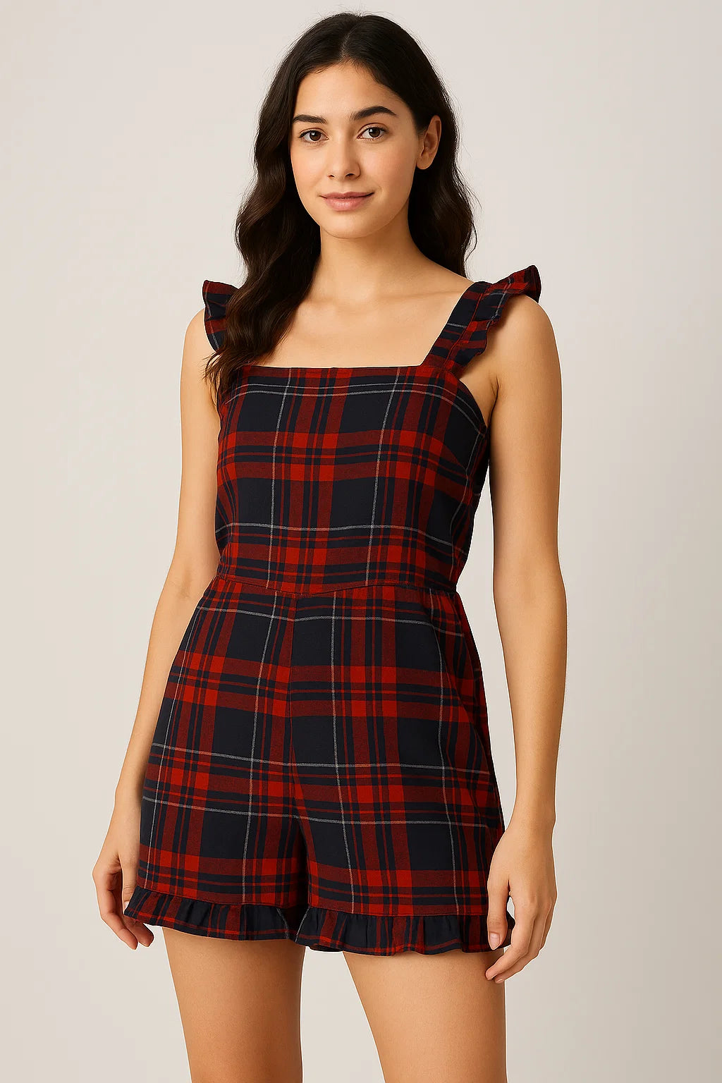 Morden Browny Checkered Digital Printed Fabric - Pure Cotton