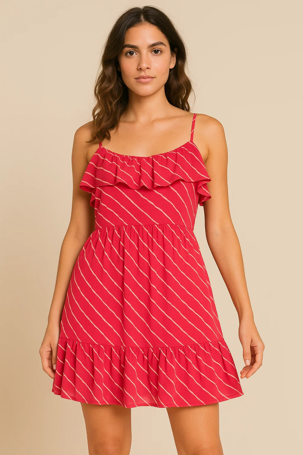 Multi Regimental Red Strips Digital Printed Fabric - Pure Cotton