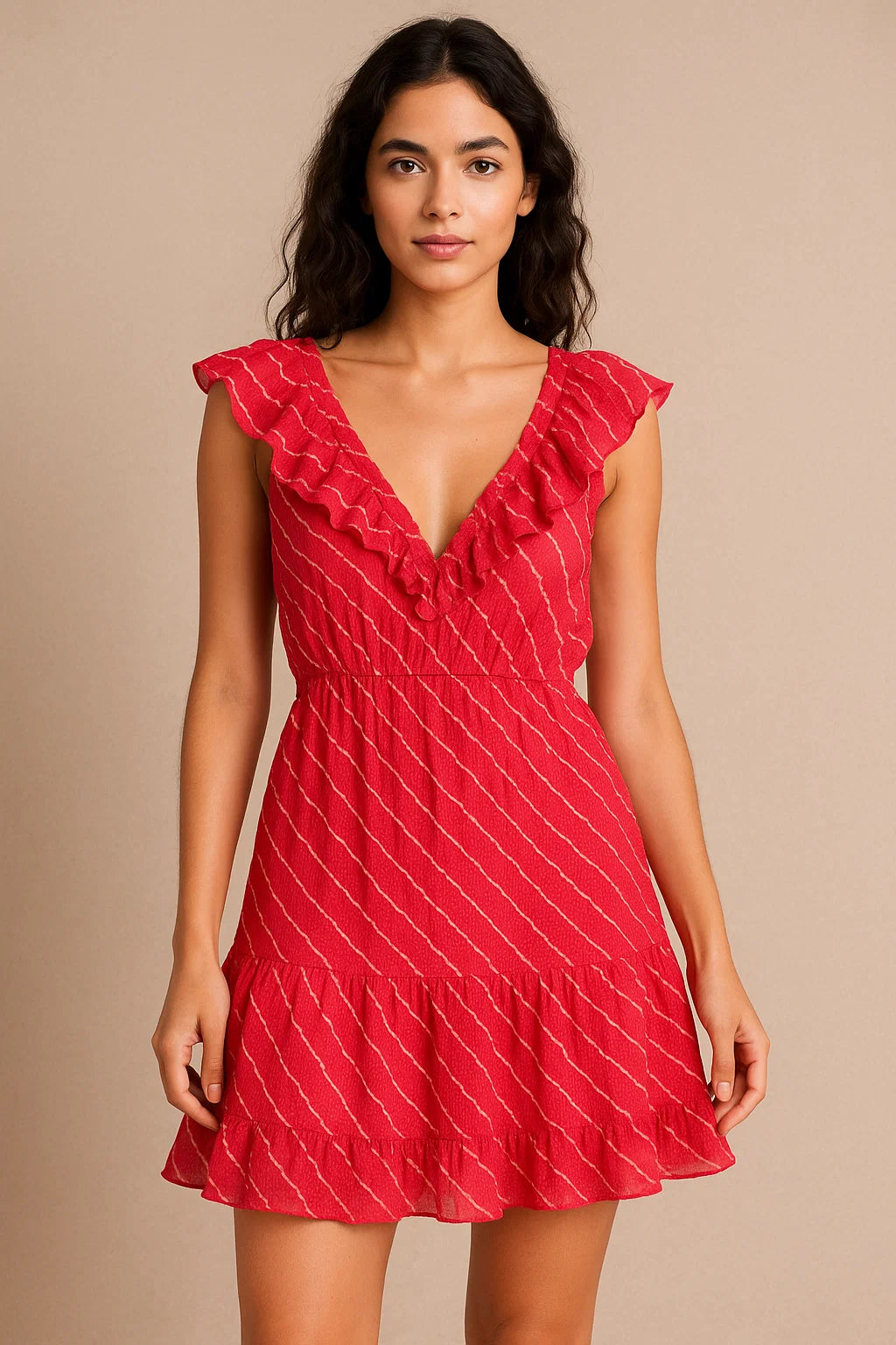 Multi Regimental Red Strips Digital Printed Fabric - Pure Cotton