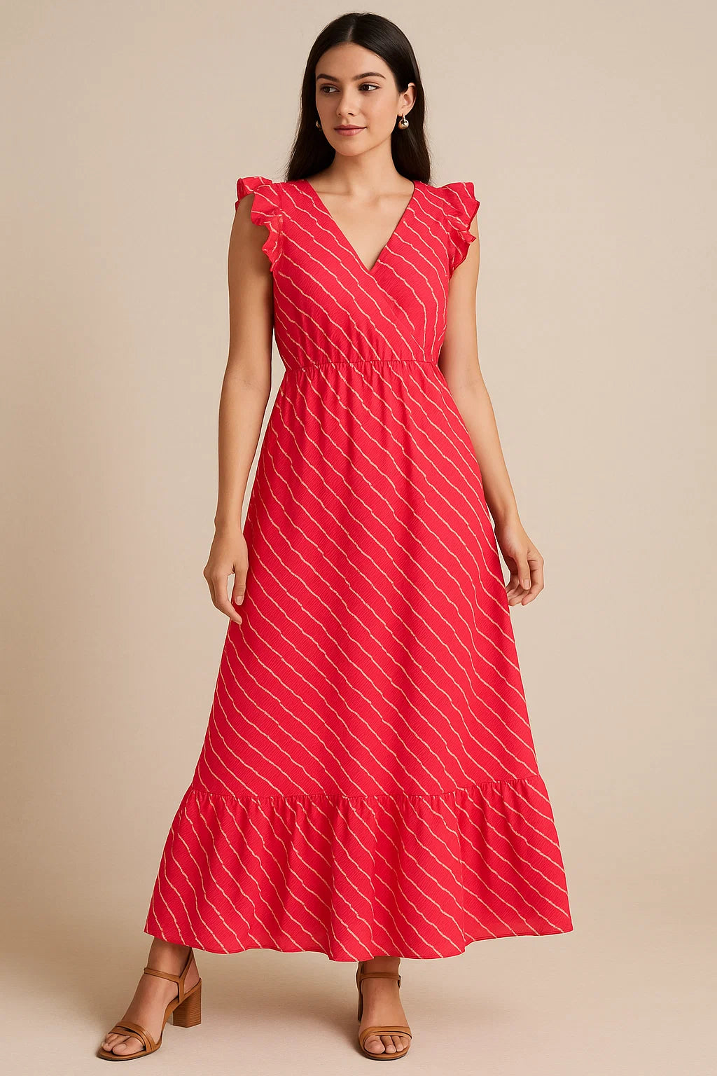 Multi Regimental Red Strips Digital Printed Fabric - Pure Cotton