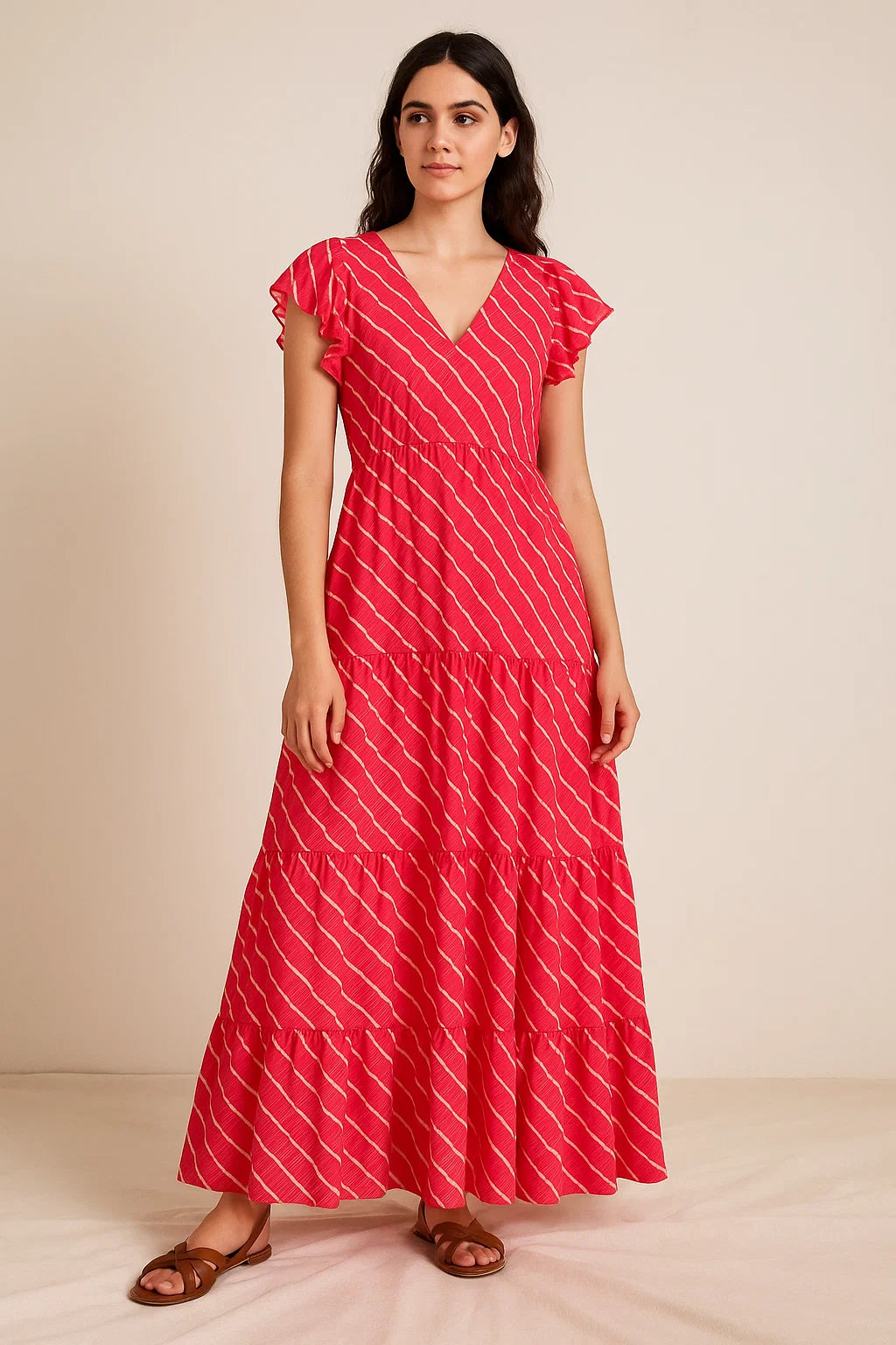 Multi Regimental Red Strips Digital Printed Fabric - Pure Cotton