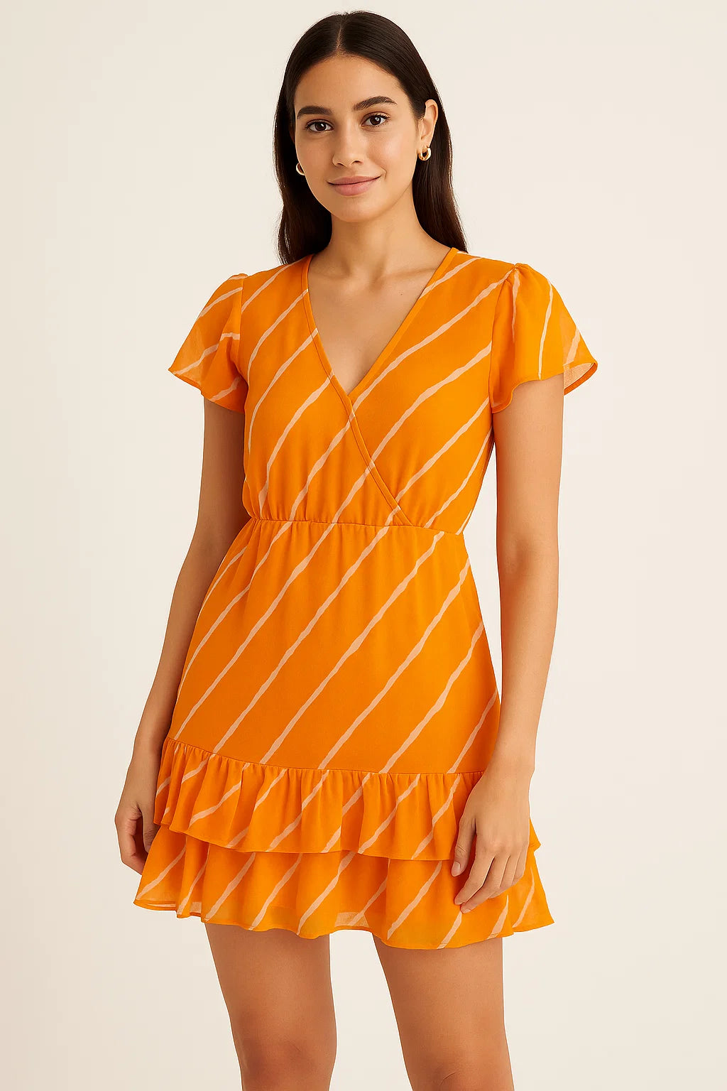 Decorative Yellow Gradient Strips Wave Digital Printed Fabric - Pure Cotton