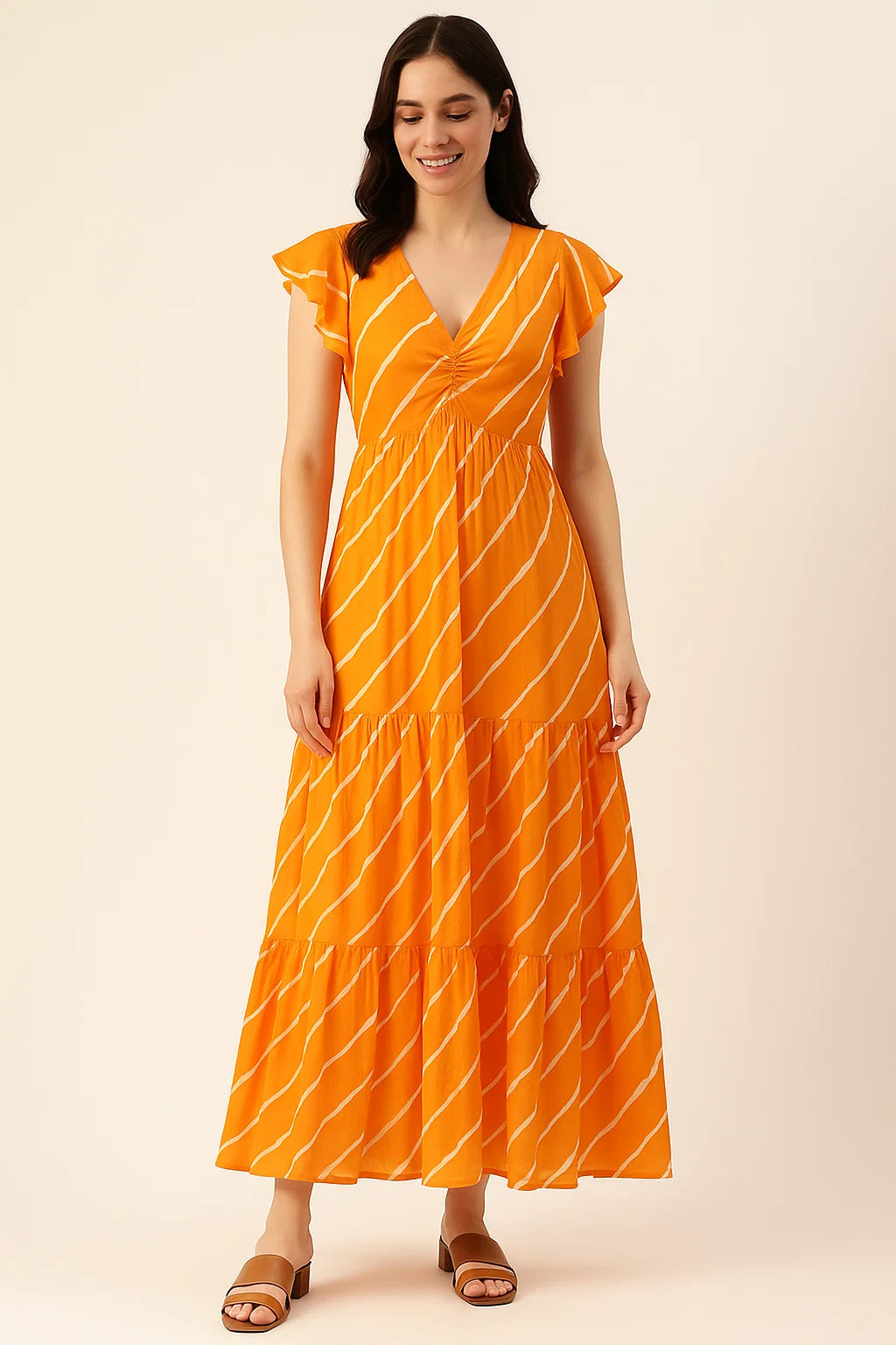 Decorative Yellow Gradient Strips Wave Digital Printed Fabric - Pure Cotton