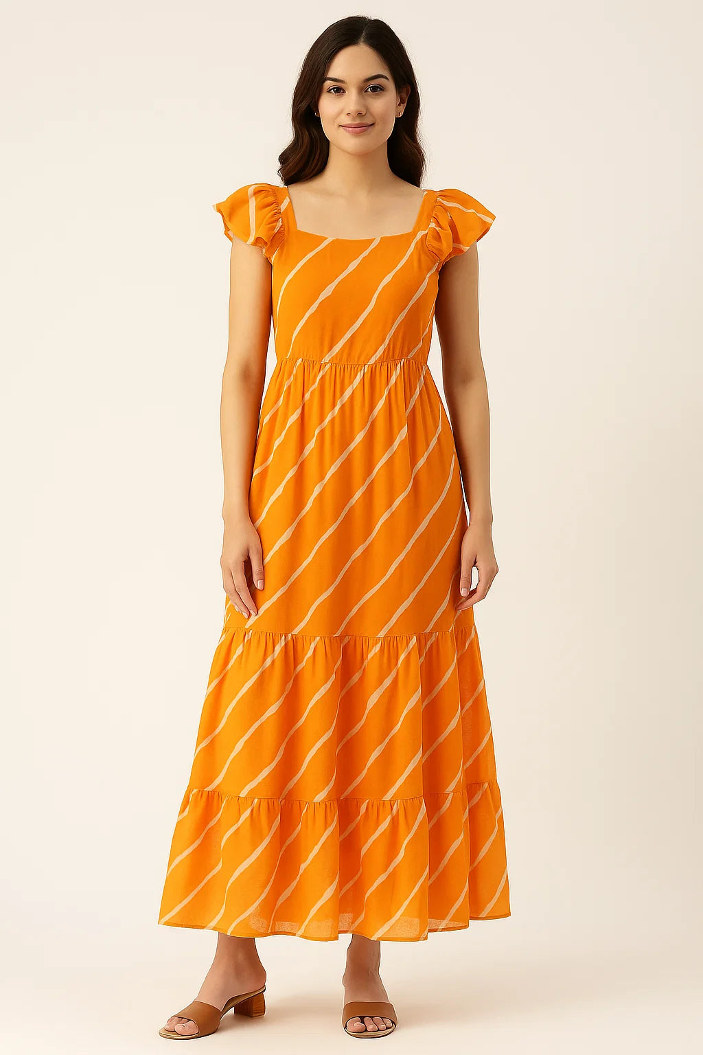 Decorative Yellow Gradient Strips Wave Digital Printed Fabric - Pure Cotton