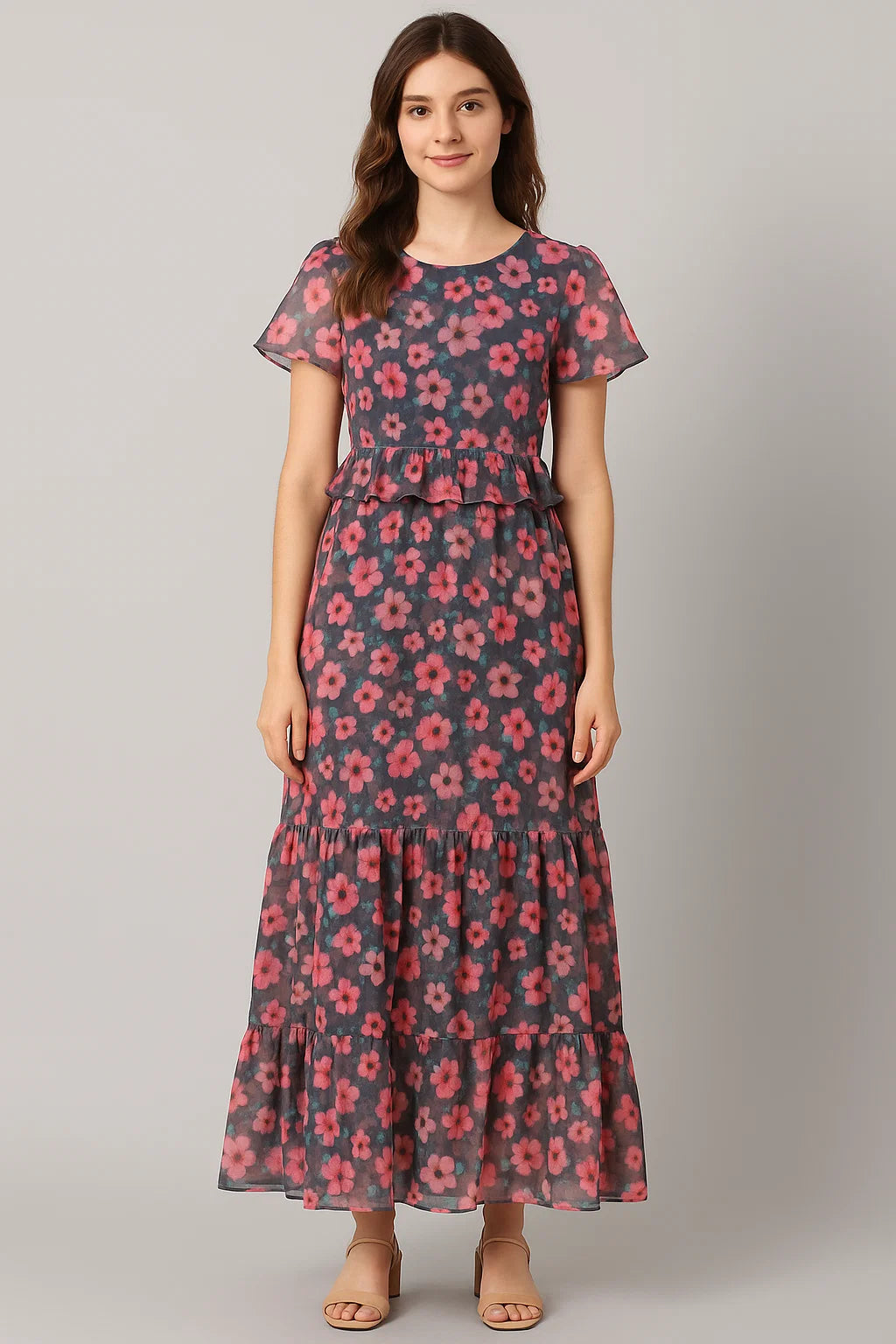 Buttercup Pink Floral Digital Printed Fabric - Pure Cotton