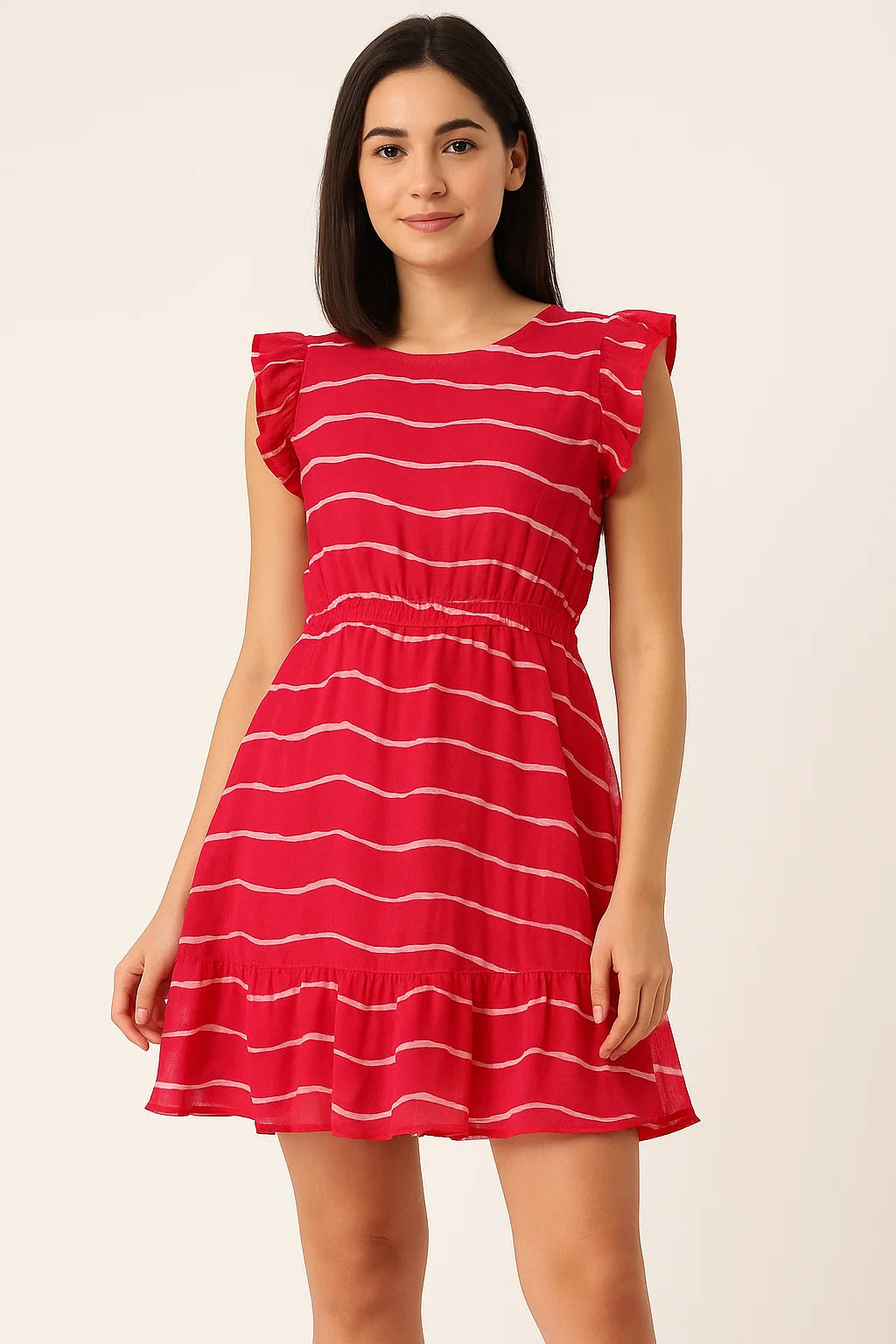 Lovely Pink Gradient Strips Wave Digital Printed Fabric - Pure Cotton