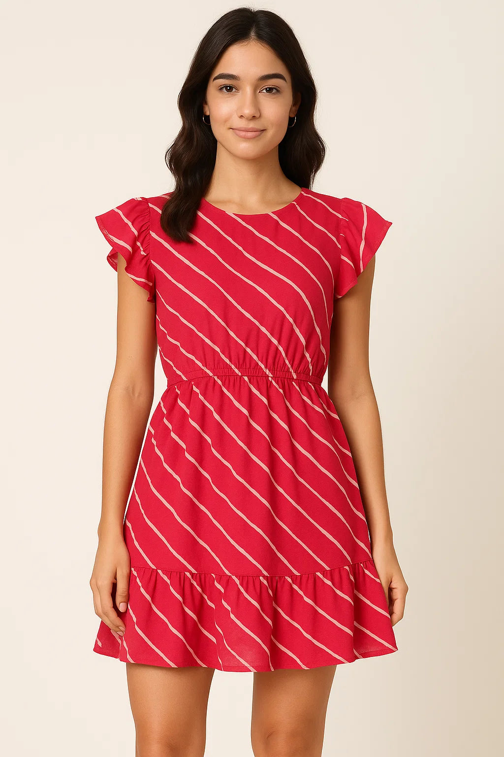 Lovely Pink Gradient Strips Wave Digital Printed Fabric - Pure Cotton