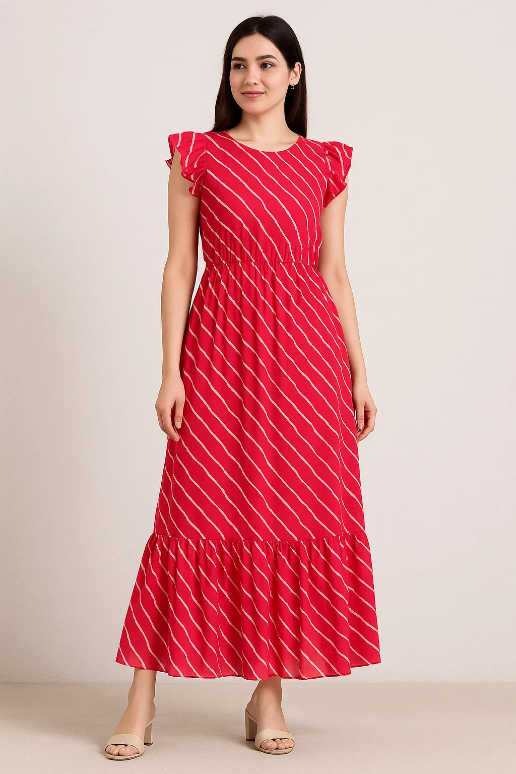 Lovely Pink Gradient Strips Wave Digital Printed Fabric - Pure Cotton