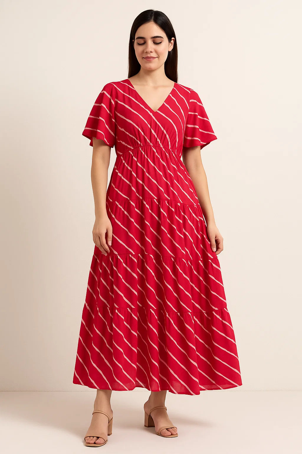 Lovely Pink Gradient Strips Wave Digital Printed Fabric - Pure Cotton