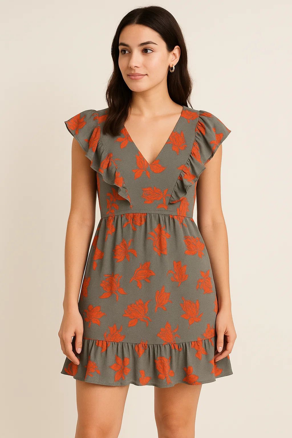 Tulips Roses With Orange Colour Digital Printed Fabric - Pure Cotton