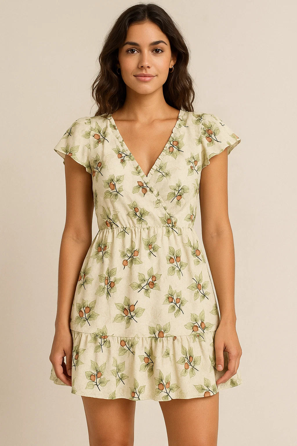 Colico Bunch Green With Orange Seads Digital Printed Fabric - Pure Cotton