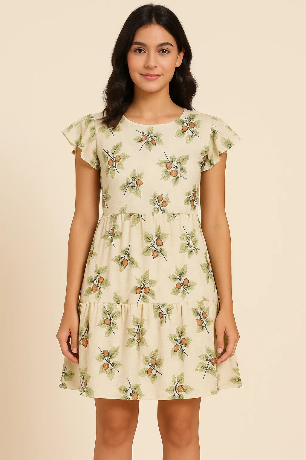 Colico Bunch Green With Orange Seads Digital Printed Fabric - Pure Cotton