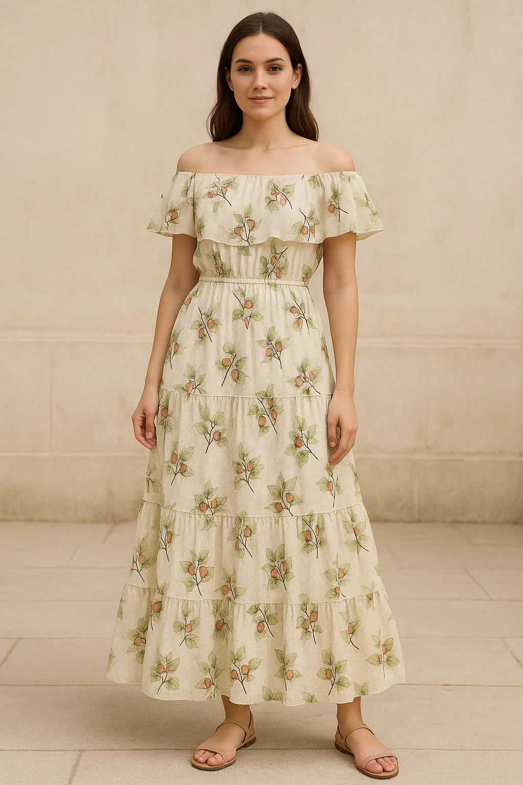 Colico Bunch Green With Orange Seads Digital Printed Fabric - Pure Cotton