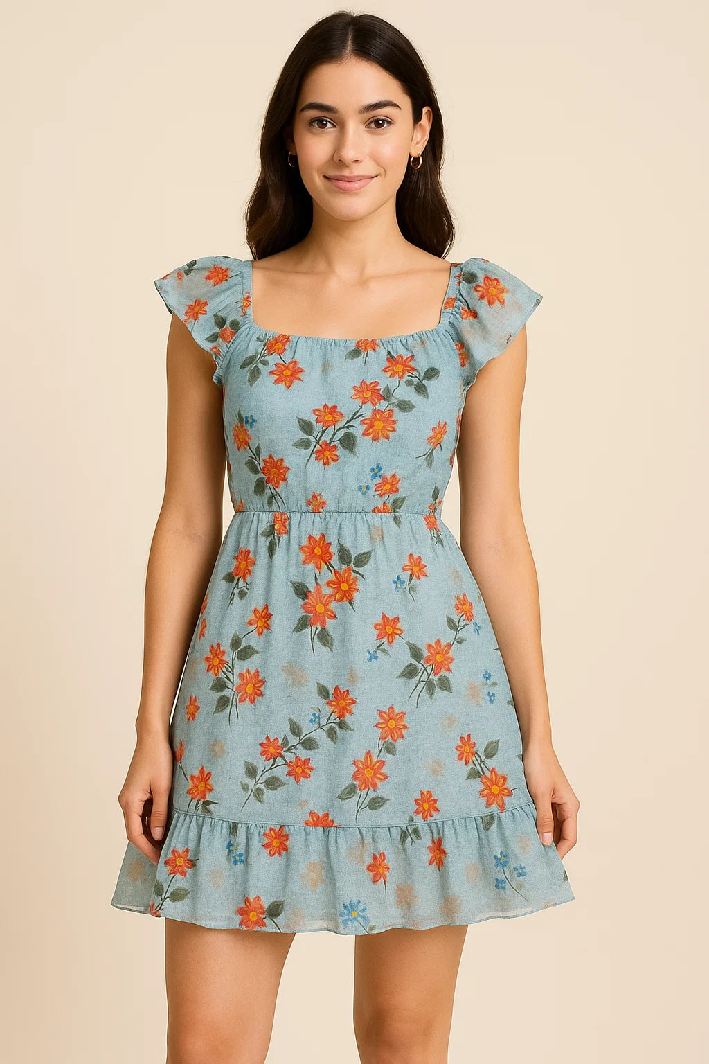 Floating Yellow Sunflower With Green Leaves Digital Printed Fabric - Pure Cotton