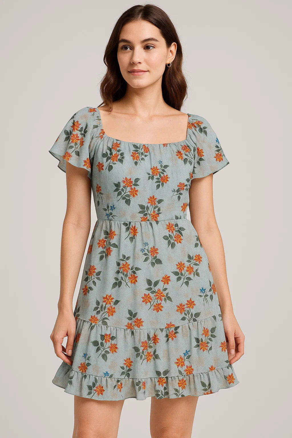 Floating Yellow Sunflower With Green Leaves Digital Printed Fabric - Pure Cotton