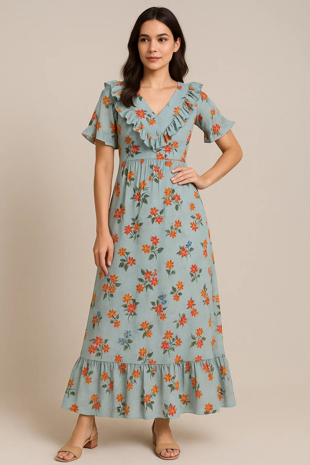 Floating Yellow Sunflower With Green Leaves Digital Printed Fabric - Pure Cotton