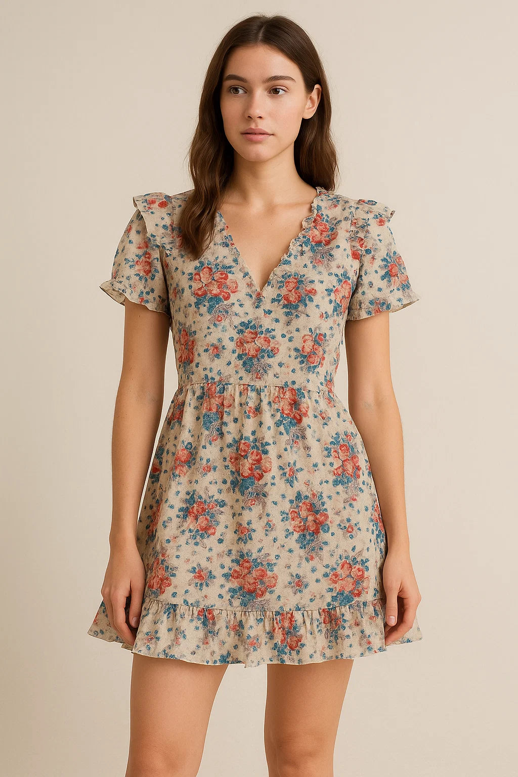 Beautiful Ditsy Flowers On Blue Digital Printed Fabric - Pure Cotton