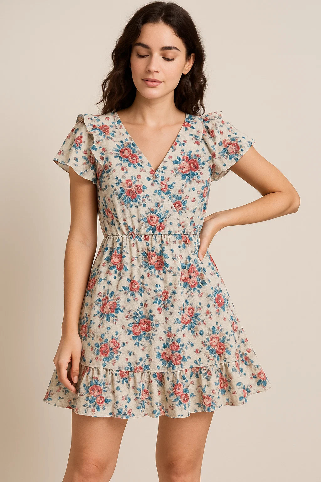 Beautiful Ditsy Flowers On Blue Digital Printed Fabric - Pure Cotton