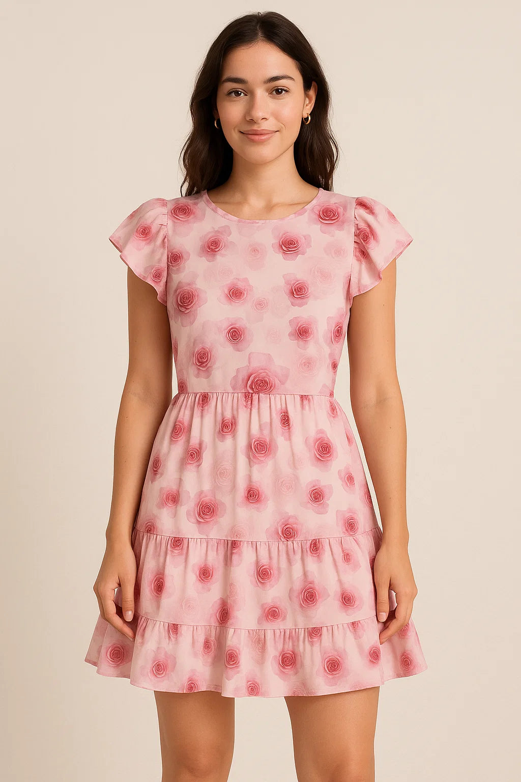 Pinkish Rose Allover Digital Printed Fabric  - Pure Cotton