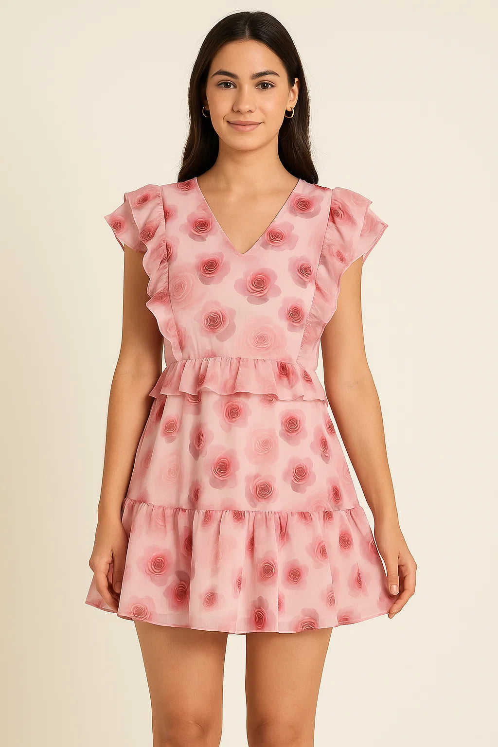 Pinkish Rose Allover Digital Printed Fabric  - Pure Cotton