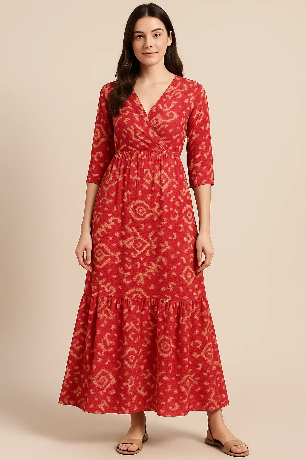 Tribal Prints On Carrot Red Digital Printed Fabric  - Pure Cotton