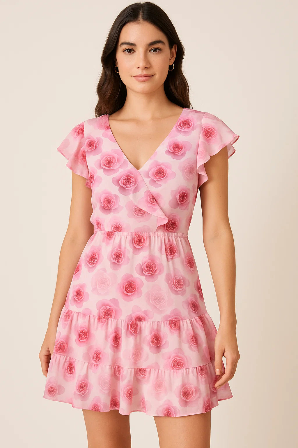 Pinkish Rose Allover Digital Printed Fabric  - Pure Cotton