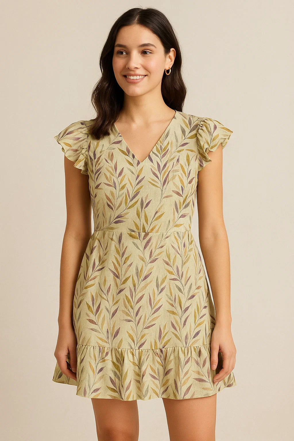 Painted Leaves Allover Digital Printed Fabric  - Pure Cotton