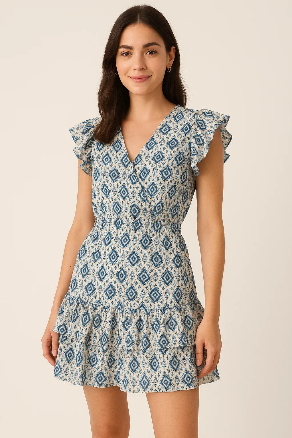 Tiny Blue Medallion Motif Digital Printed Fabric  - Pure Cotton