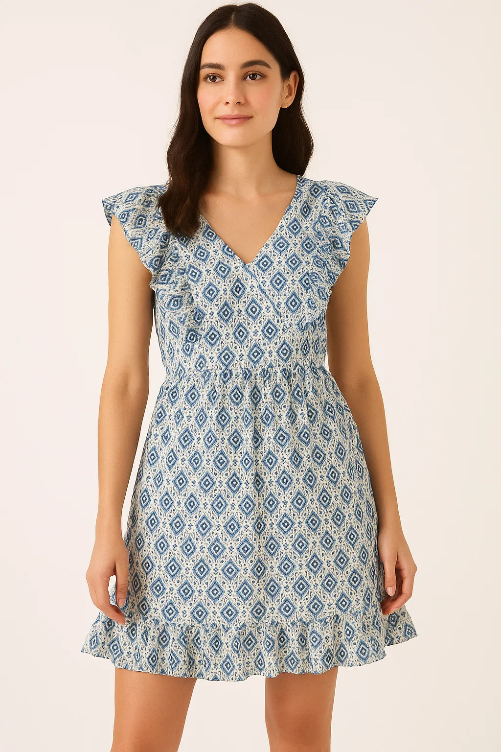 Tiny Blue Medallion Motif Digital Printed Fabric  - Pure Cotton