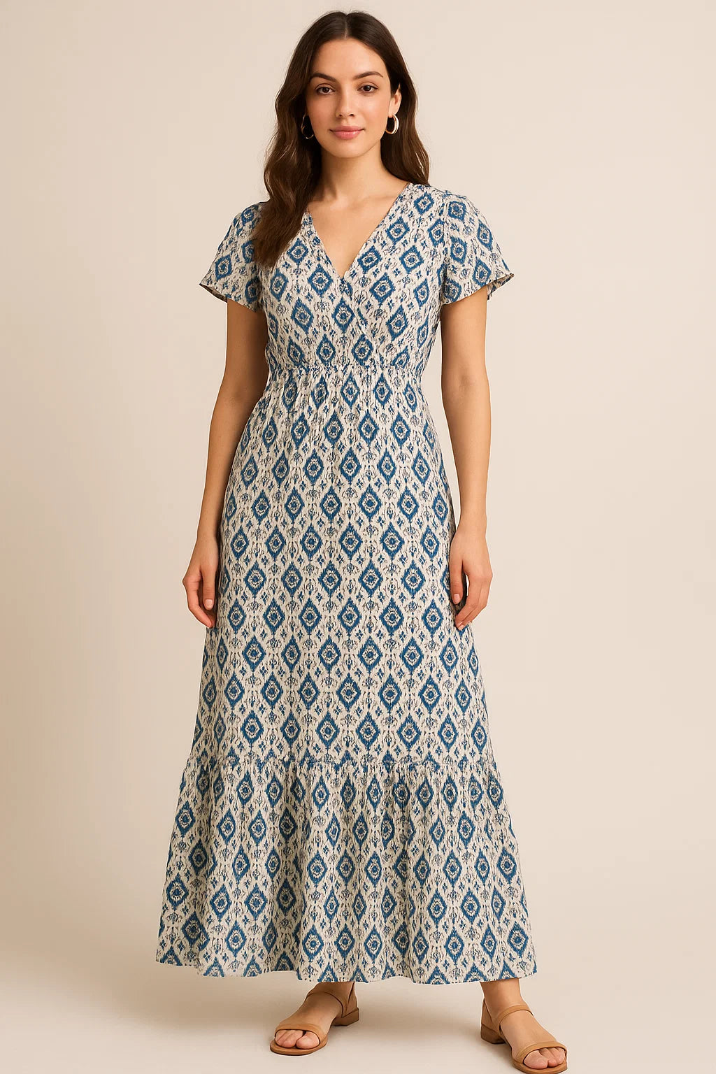 Tiny Blue Medallion Motif Digital Printed Fabric  - Pure Cotton