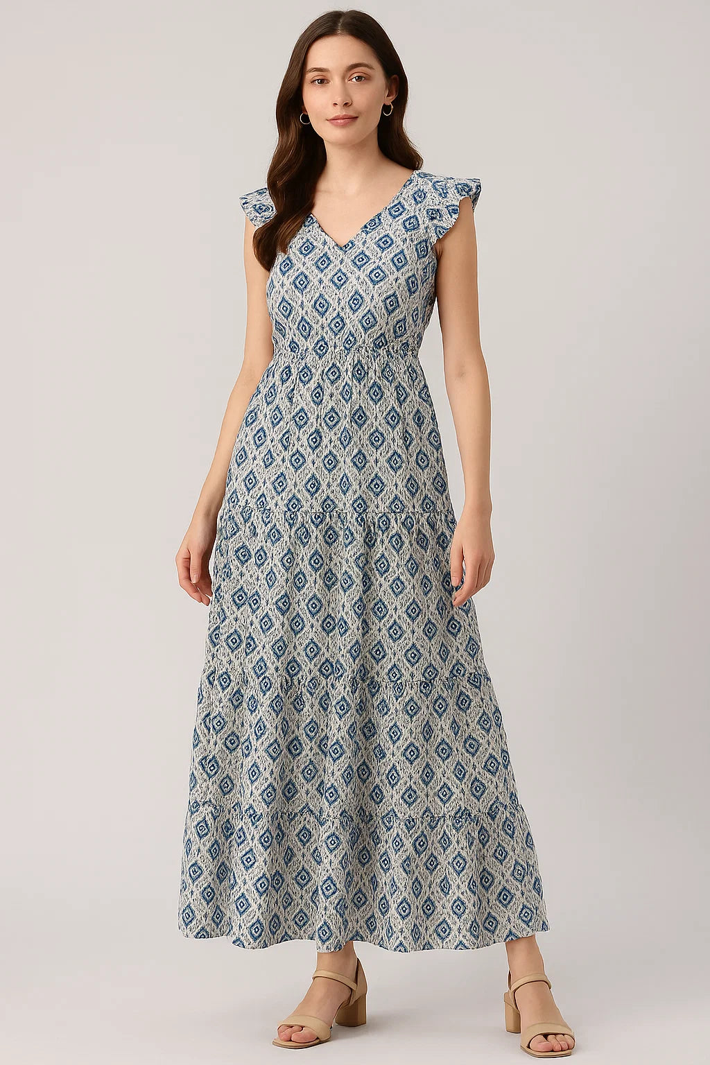 Tiny Blue Medallion Motif Digital Printed Fabric  - Pure Cotton