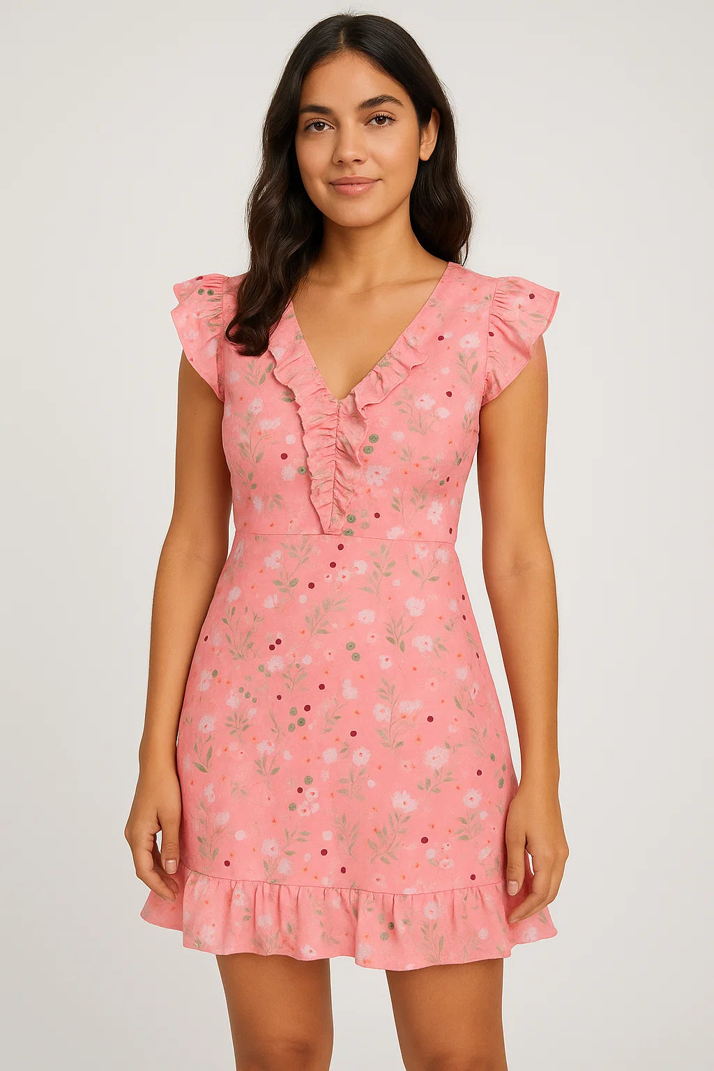 Disty Print On Peach Digital Printed Fabric - Pure Cotton