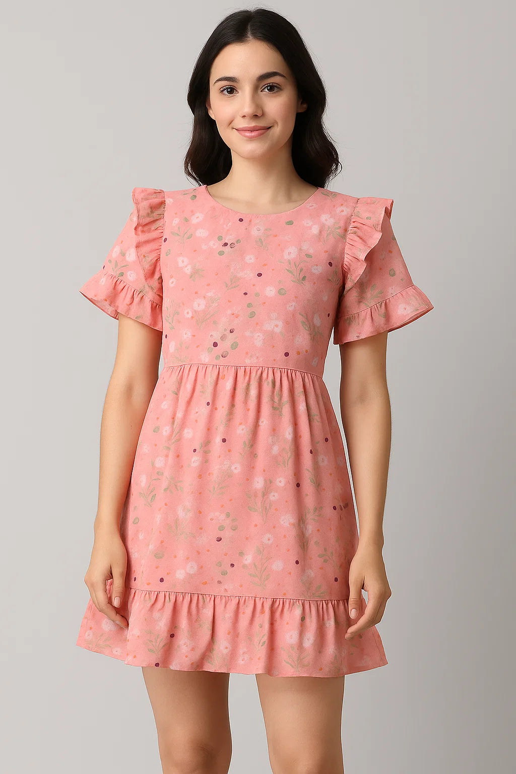 Disty Print On Peach Digital Printed Fabric - Pure Cotton