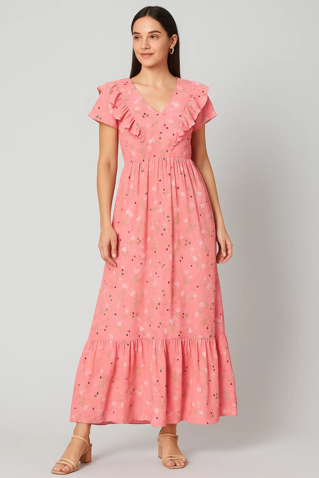 Disty Print On Peach Digital Printed Fabric - Pure Cotton