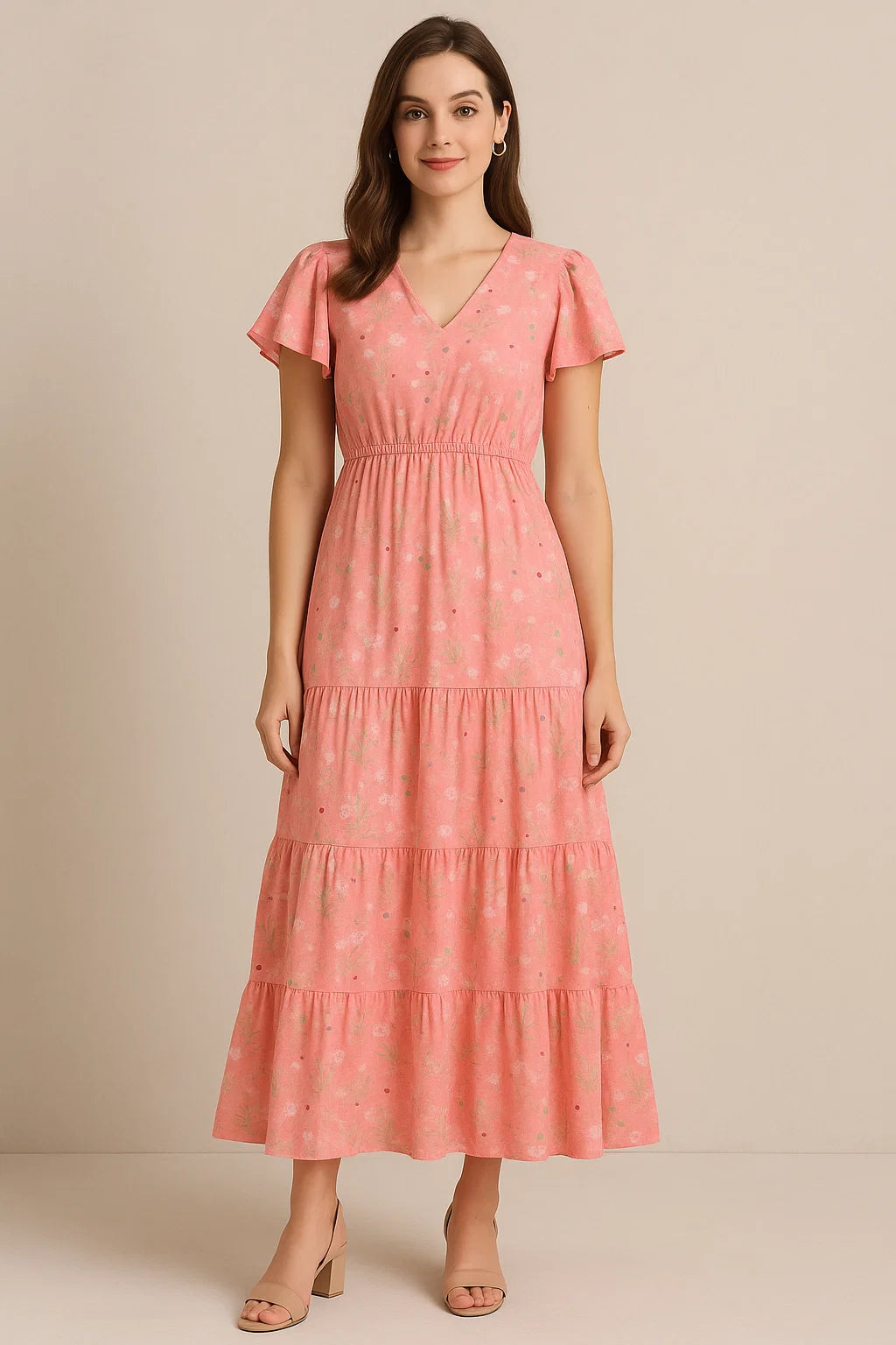 Disty Print On Peach Digital Printed Fabric - Pure Cotton