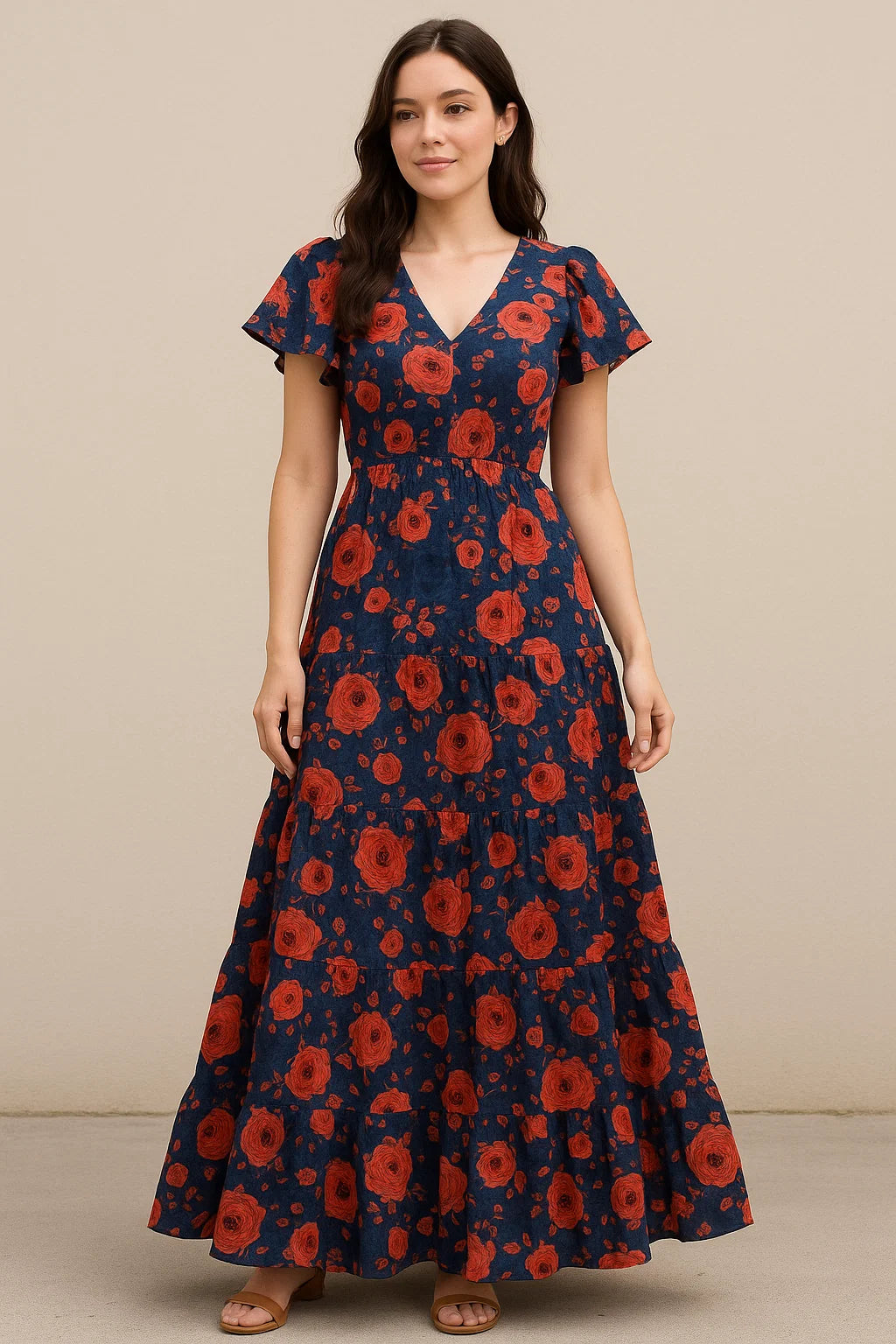 Redish Floral Repeat Digital Printed Fabric - Pure Cotton