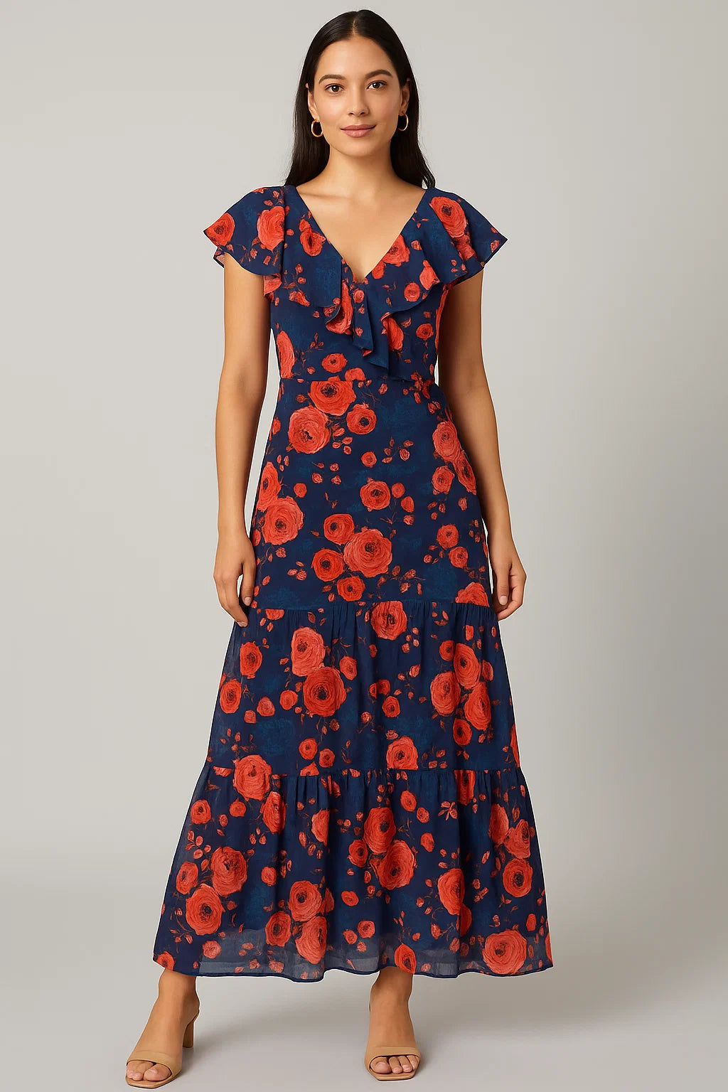 Redish Floral Repeat Digital Printed Fabric - Pure Cotton