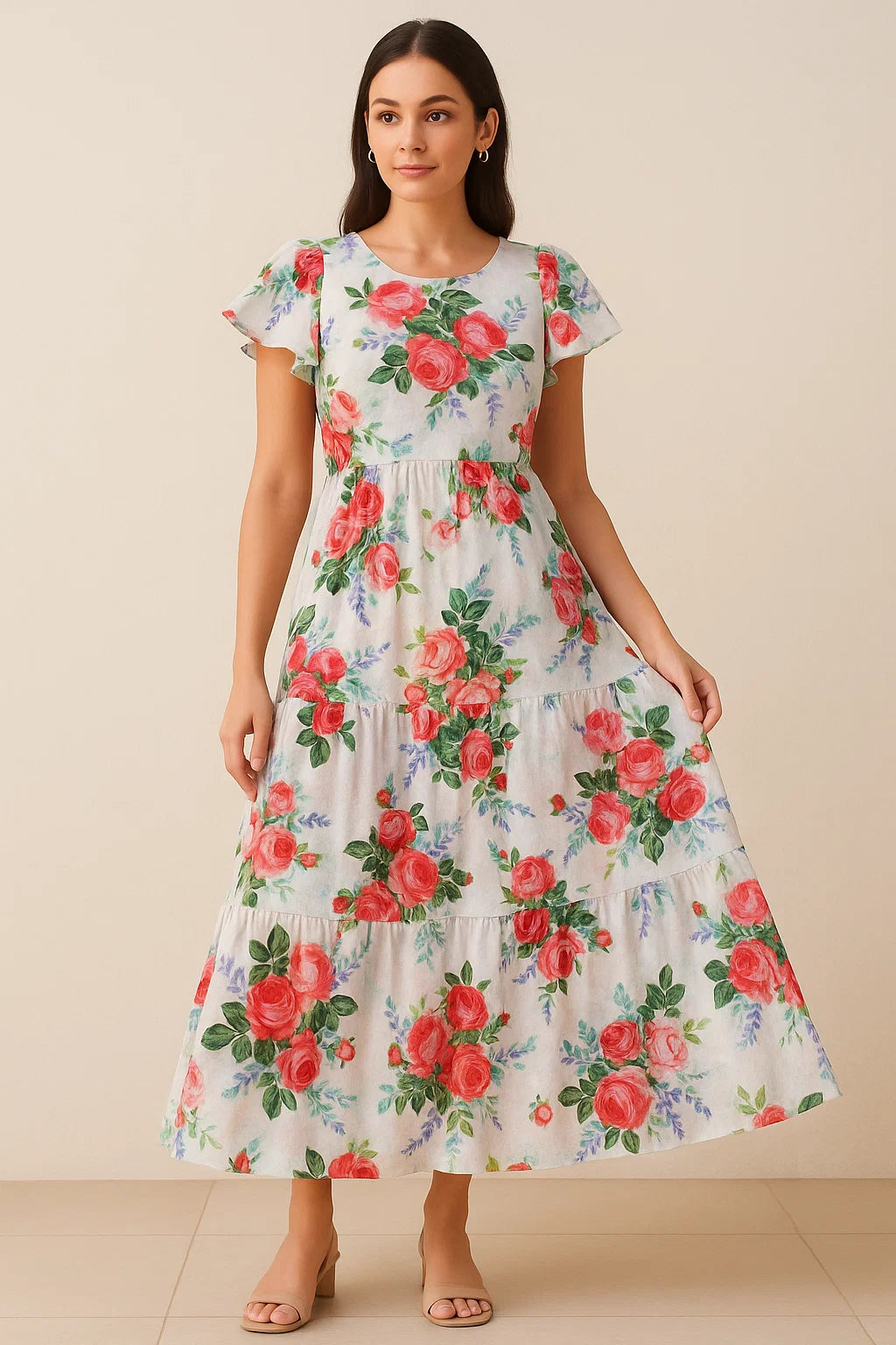 Red Rose Bunch Repeat Digital Printed Fabric - Pure Cotton