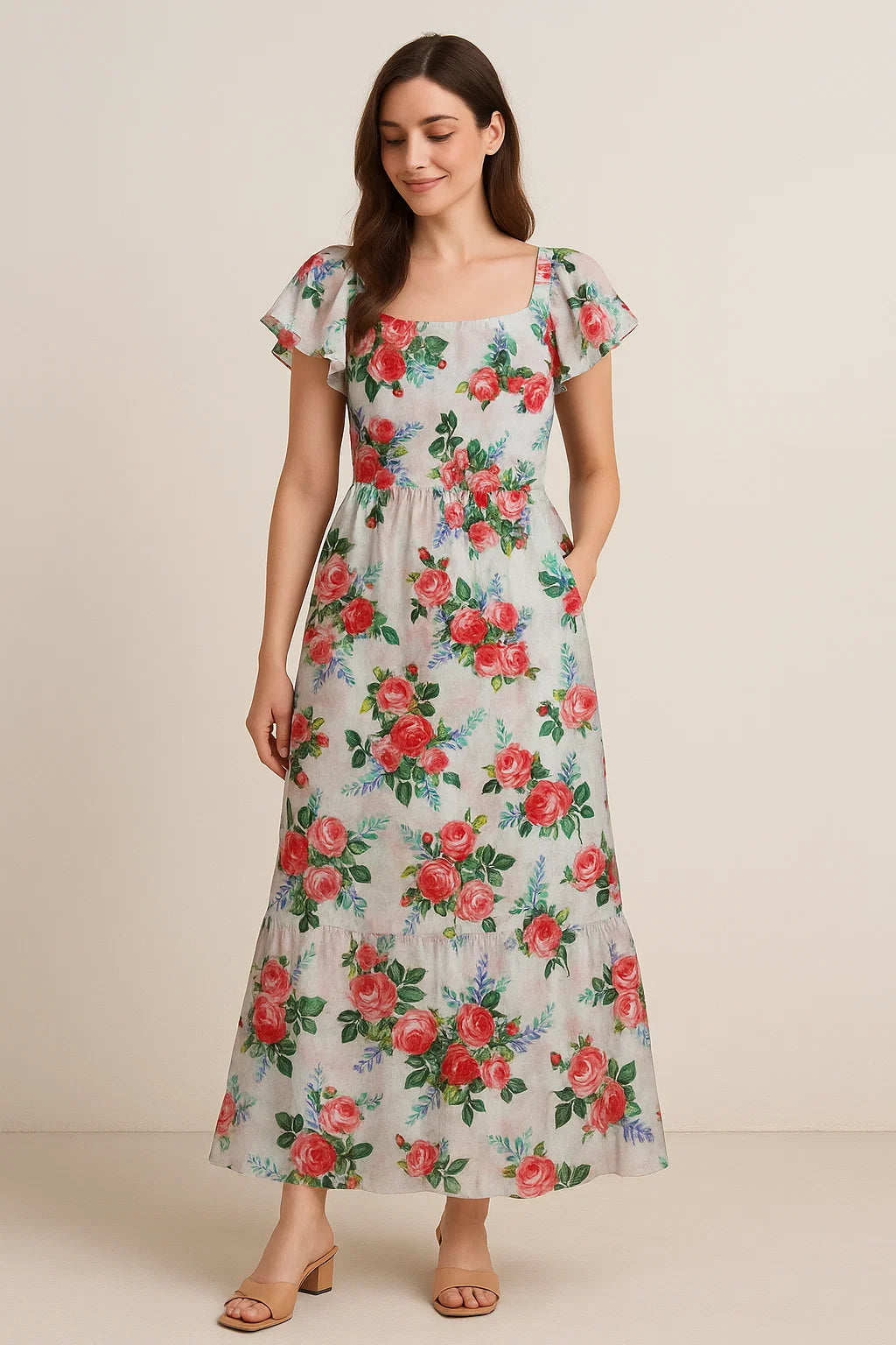 Red Rose Bunch Repeat Digital Printed Fabric - Pure Cotton