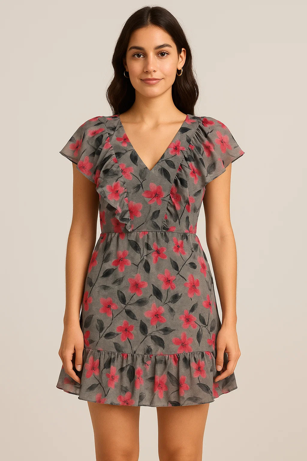 Rustic Looked Pink Flower Digital Printed Fabric - Pure Cotton