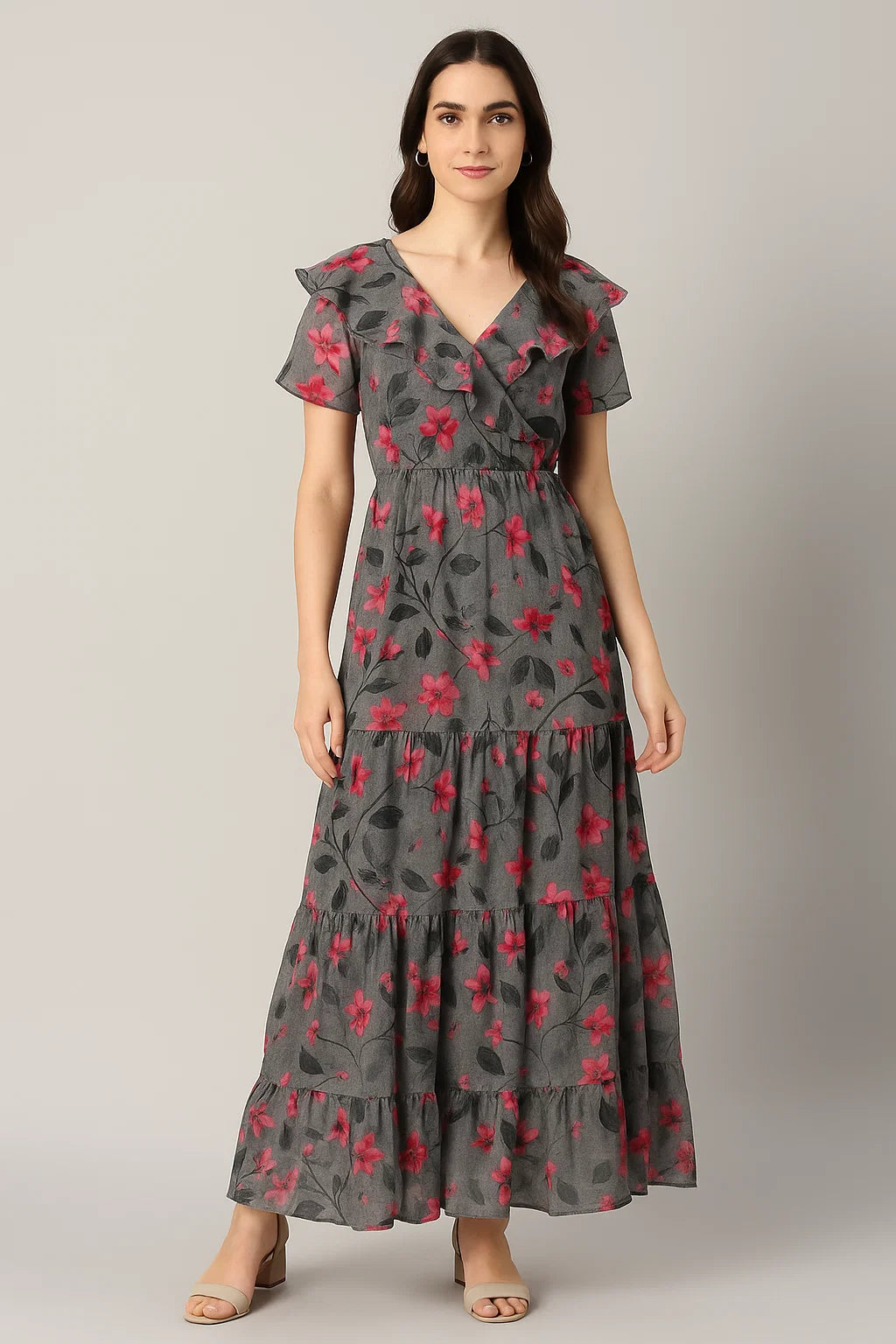 Rustic Looked Pink Flower Digital Printed Fabric - Pure Cotton