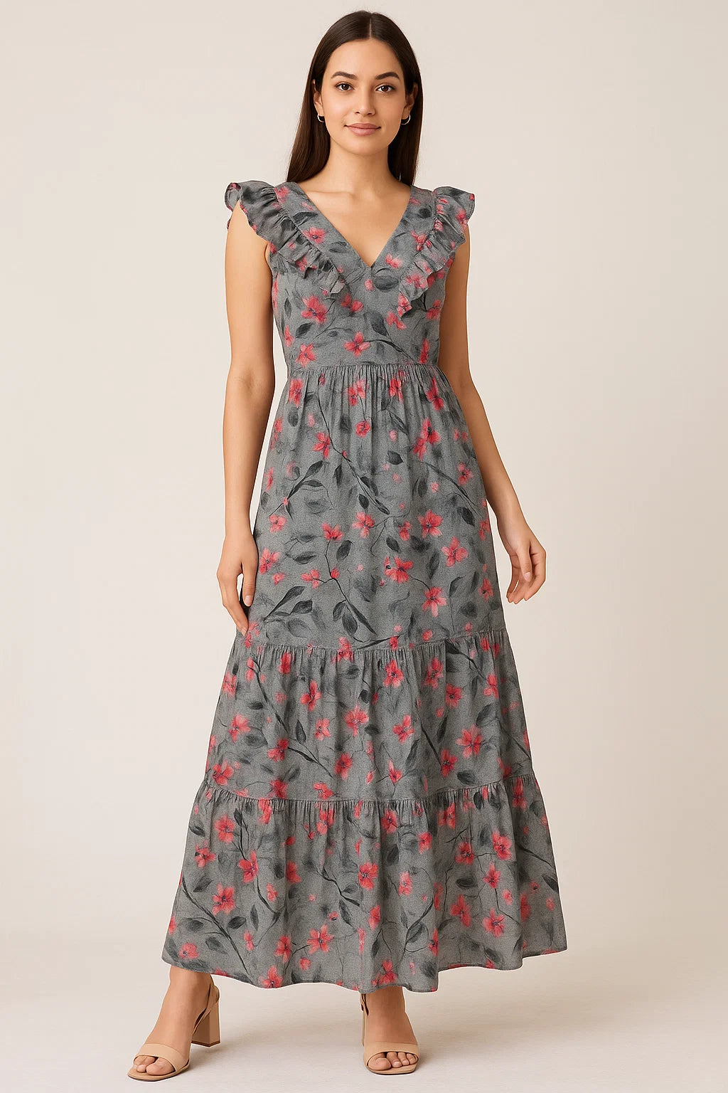 Rustic Looked Pink Flower Digital Printed Fabric - Pure Cotton