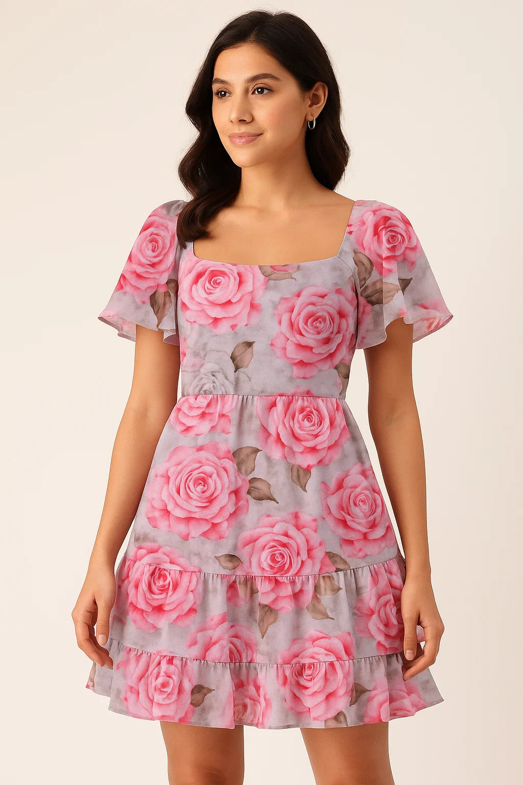 Rosegold Flower Digital Printed Fabric