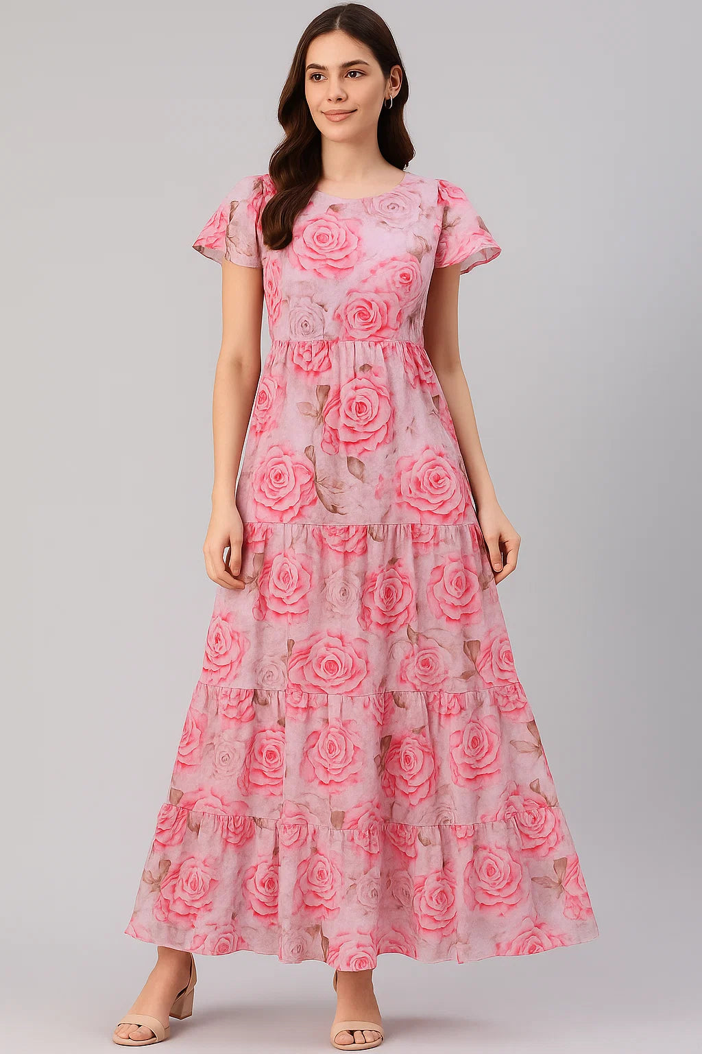 Rosegold Flower Digital Printed Fabric