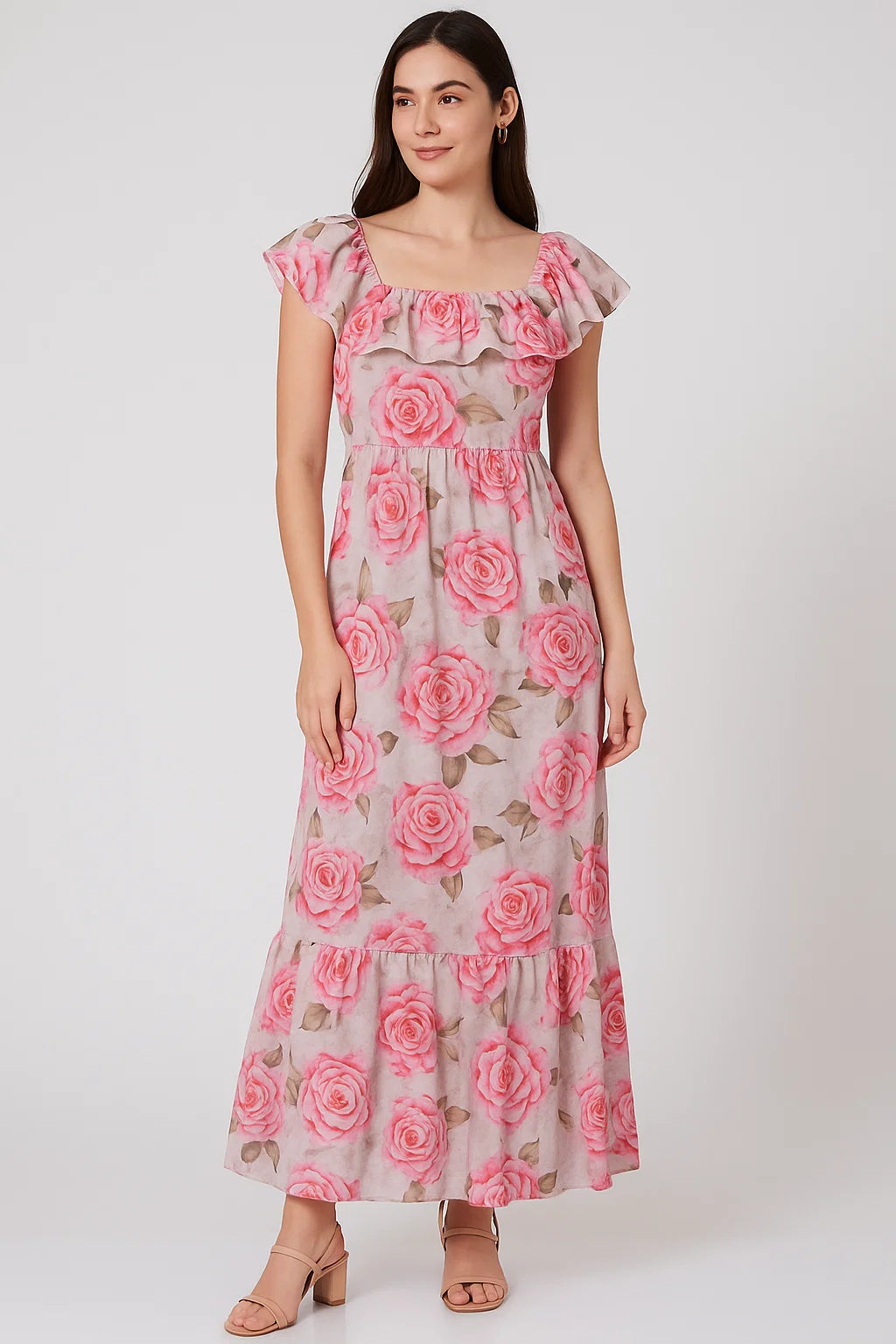 Rosegold Flower Digital Printed Fabric