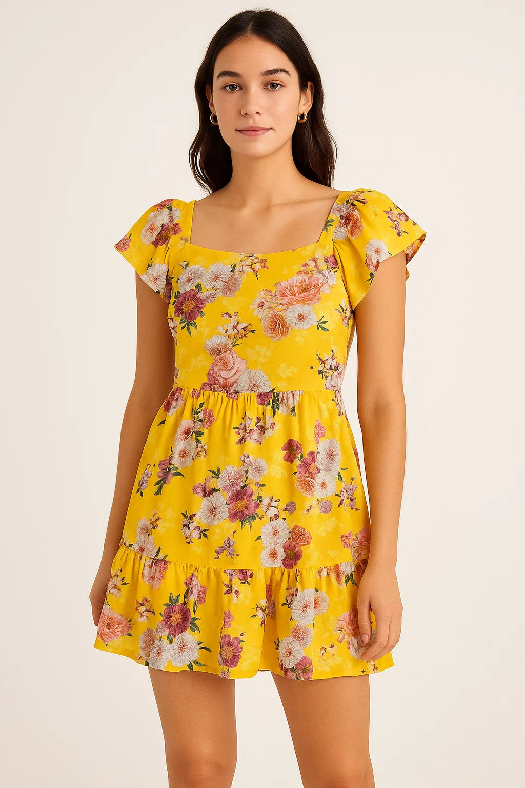 Beautiful Yellow Base Floral Bunch Digital Printed Fabric